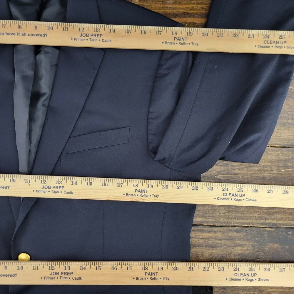 Chaps Men's Sport‎ Coat Blazer Two Golden Button Deep Navy Blue Twill Wool 42R